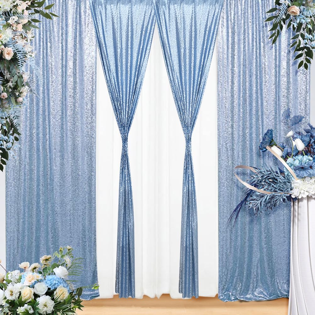 Eternal Beauty Sequin Backdrop Curtains, 2x8 Ft-2 Panels Baby Blue Back Drop for Shimmer