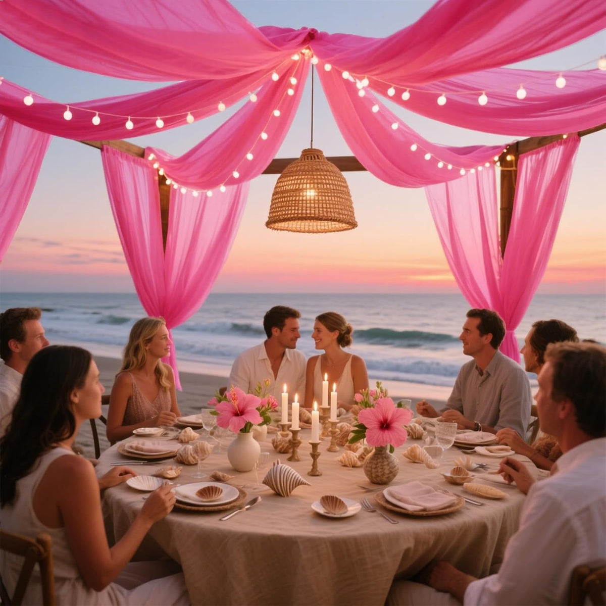 VOK Pink Wedding Arch Draping Fabric Chiffon Fabric, 29in x 18Ft 2 Panels Sheer Chiffon Outdoor