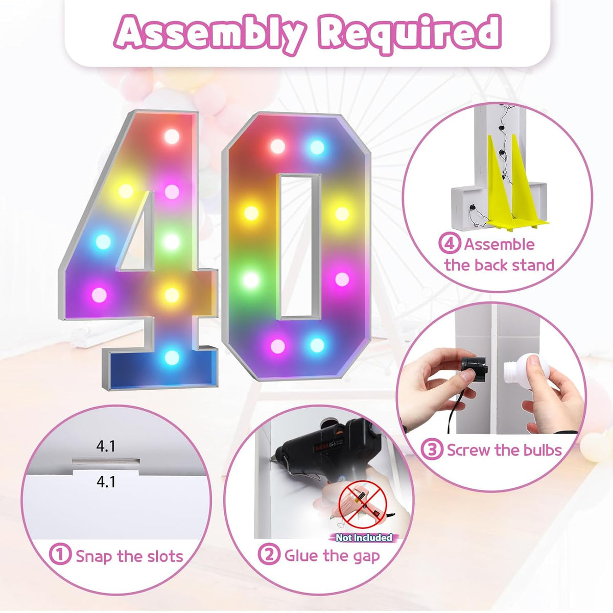 Marquee Numbers 40th-Birthday Decoration: Colorful 3FT Large Light Up 40 Year Old Birthday