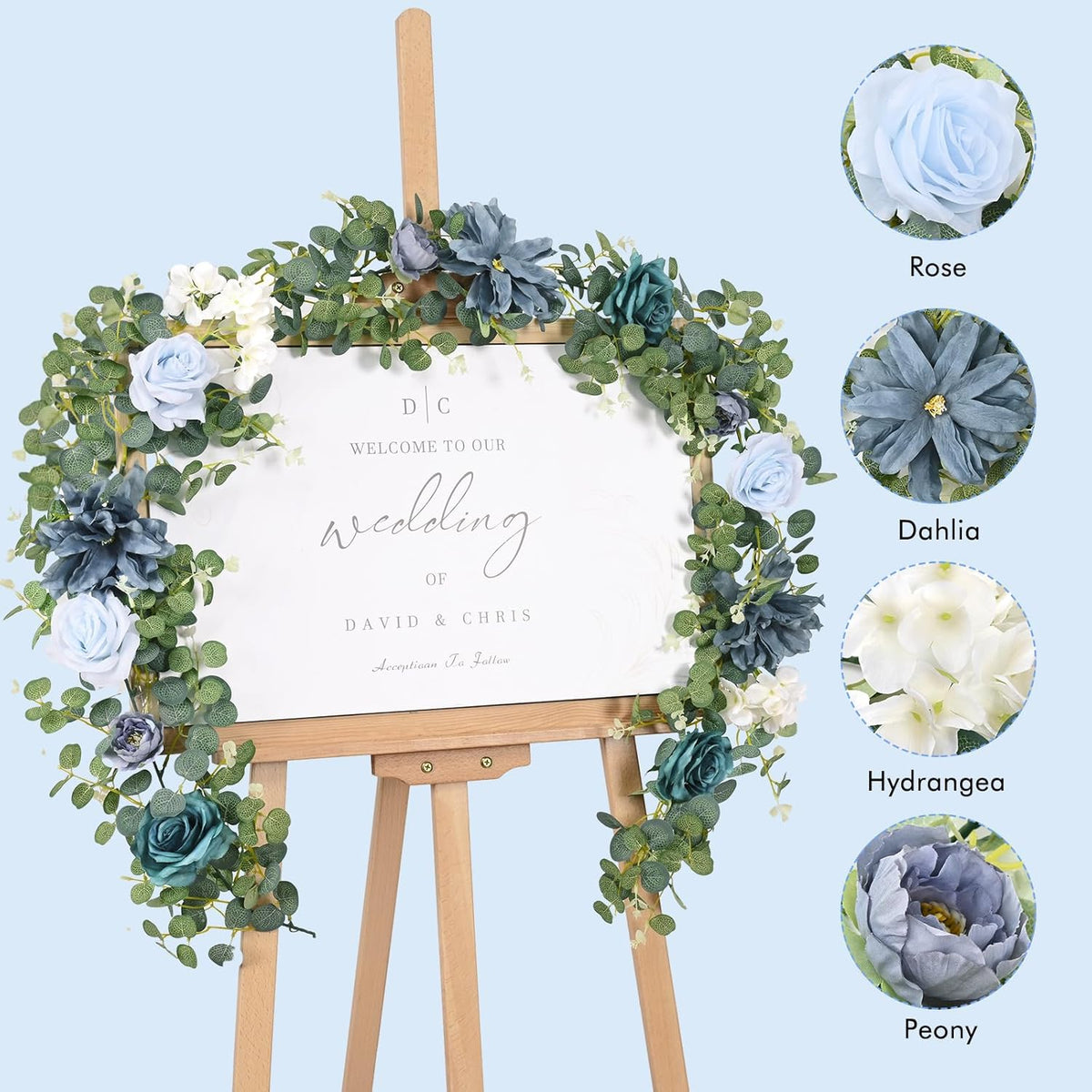 Waipfaru 2Pcs Artificial Eucalyptus Garland with Flowers 6.07Ft, Wedding Table Decorations, Floral