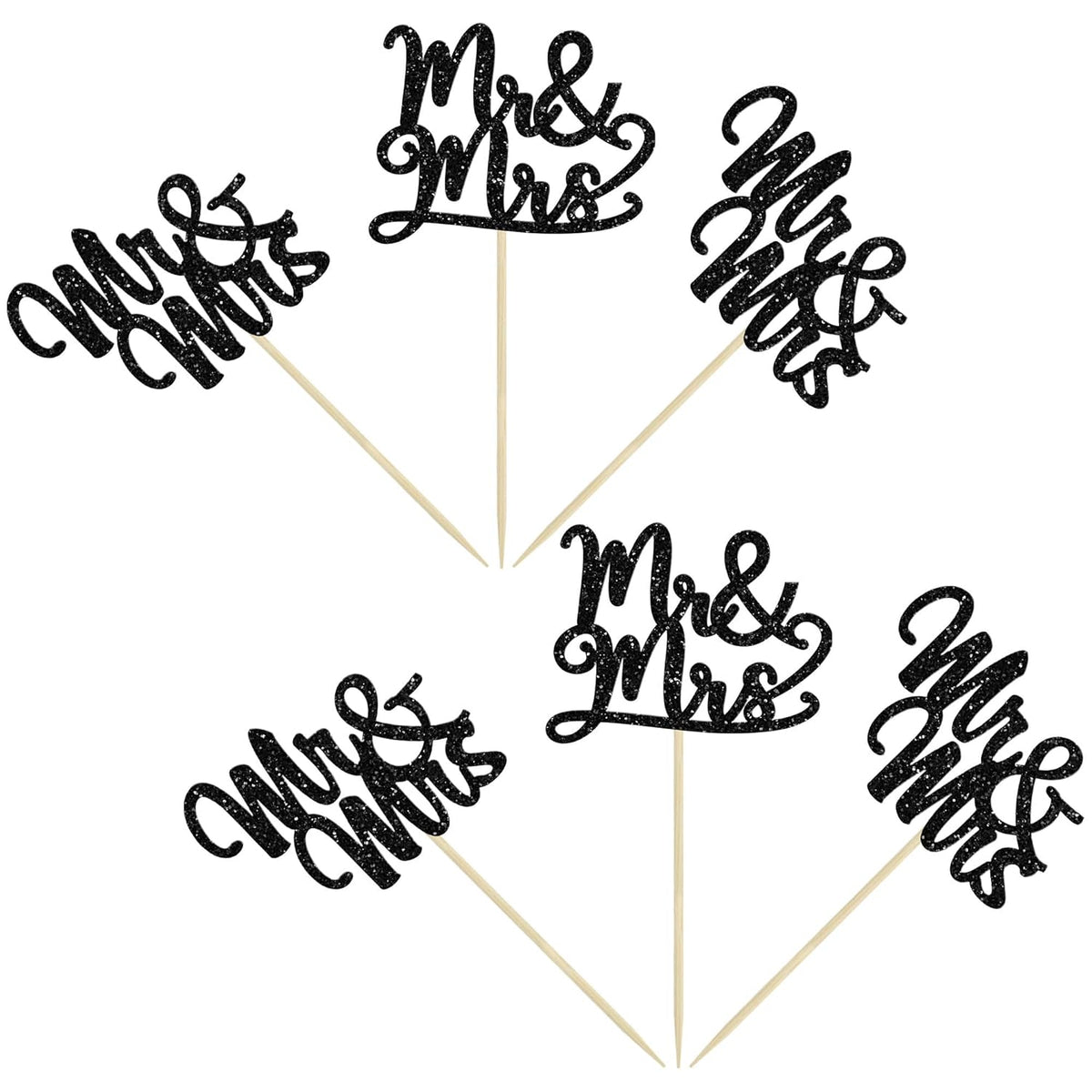 Gyufise 36Pcs Mr & Mrs Cupcake Toppers Glitter Bridal Shower Cupcake Picks for Wedding Engagement