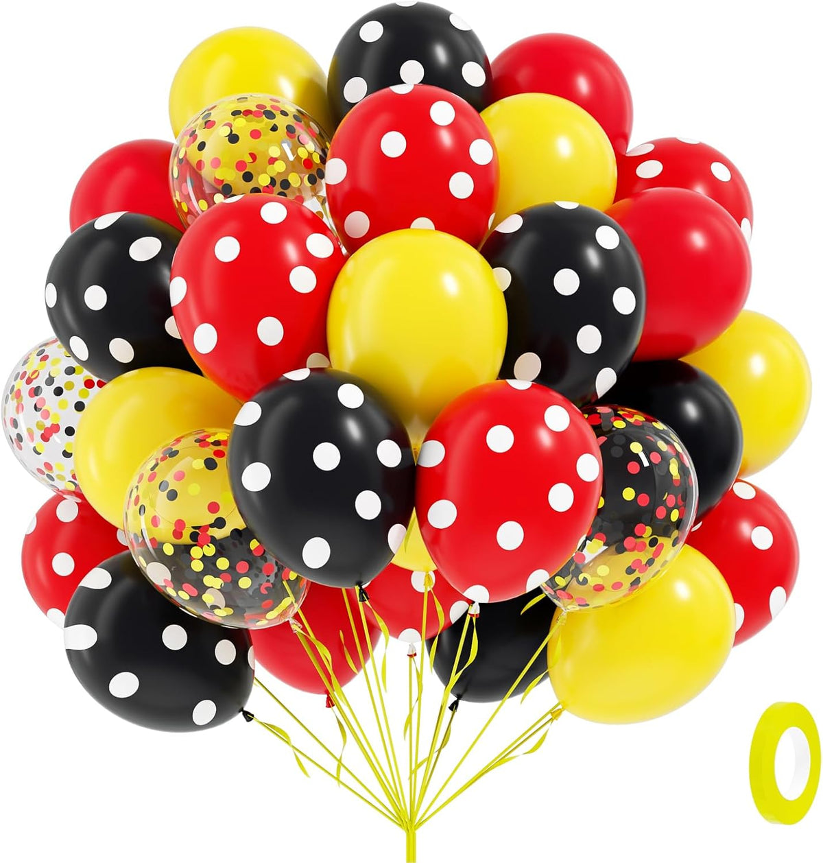 60pcs Red and Yellow Balloons 12inch with Red Print Confetti Black and Yellow Balloons for Baby