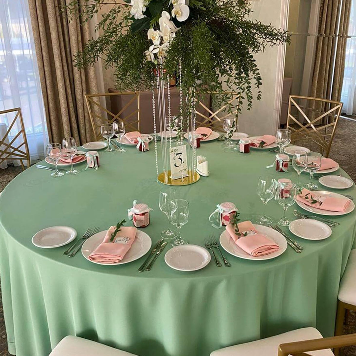 8 Pack Sage Green Round Tablecloth 90 Inch Stain and Wrinkle Resistant Round Sage Green Table Cloth
