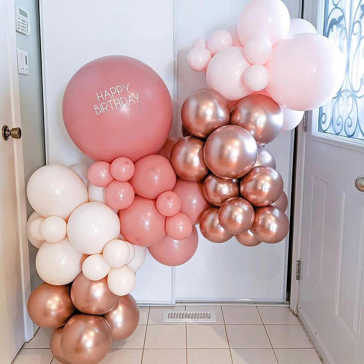 Dusty Pink Blush Balloons, Retro Boho Pink Balloons Cream White Balloon Pearl Light Rose and
