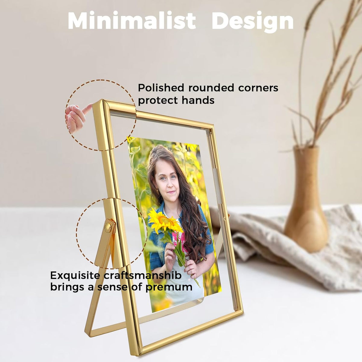 Gold Floating Frame, 5"x7", Vertical, For Picture 4x6, 3.5x5, 2x3 with Floating Effect, Small