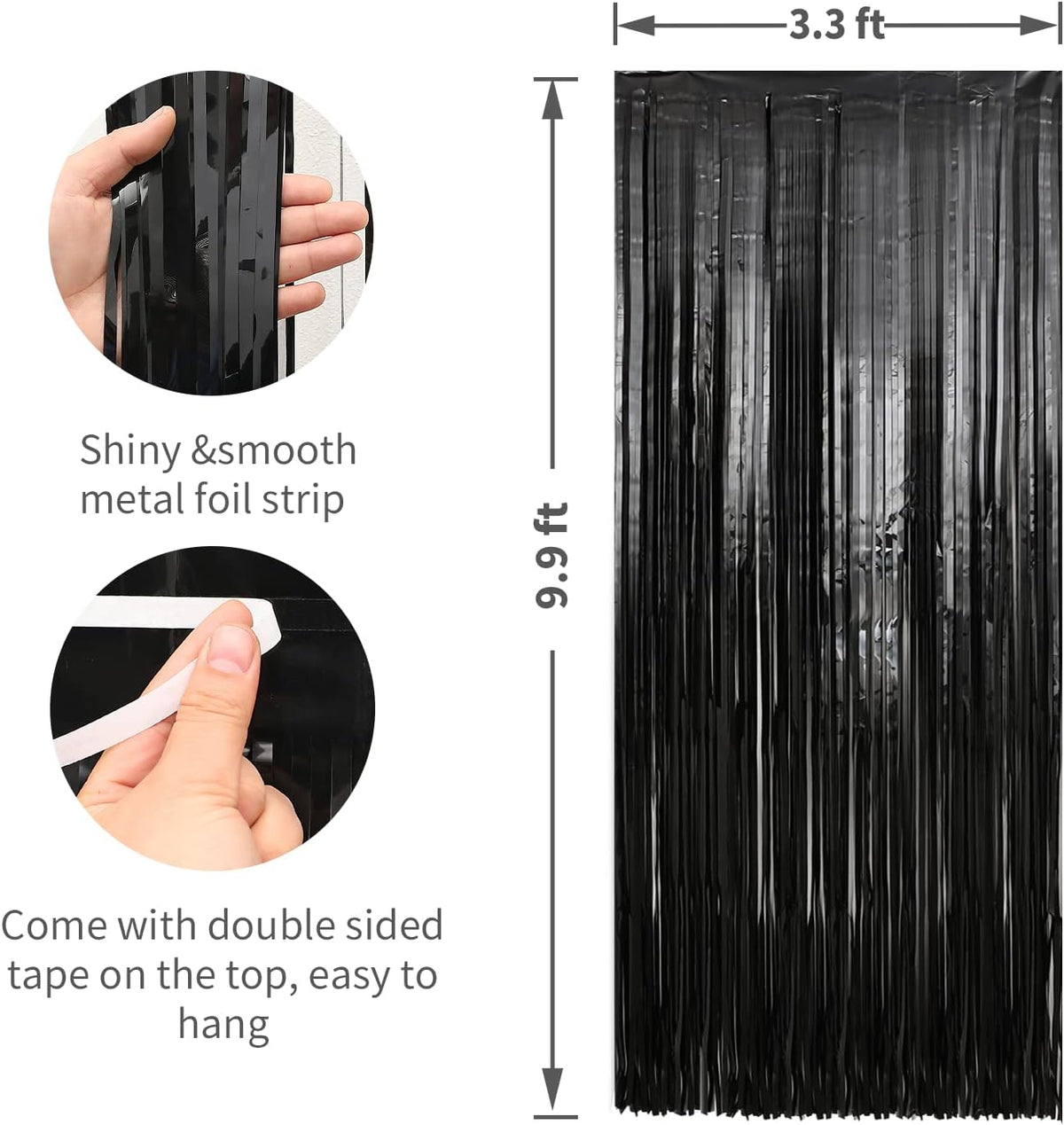 Crosize 7 Pack 3.3 x 9.9 ft Black Foil Fringe Backdrop Curtain, Streamer Backdrop Curtains