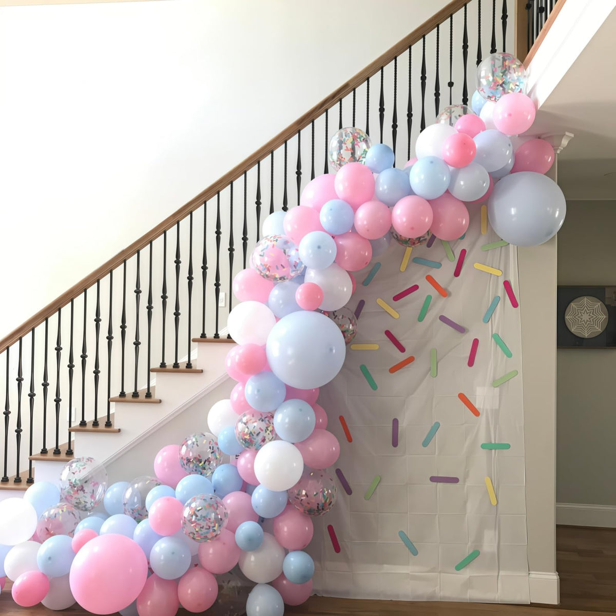 Rainbow Confetti Balloons, 12 Inch Multicolor Candyland Ice Cream Sprinkle Colorful Long Confetti