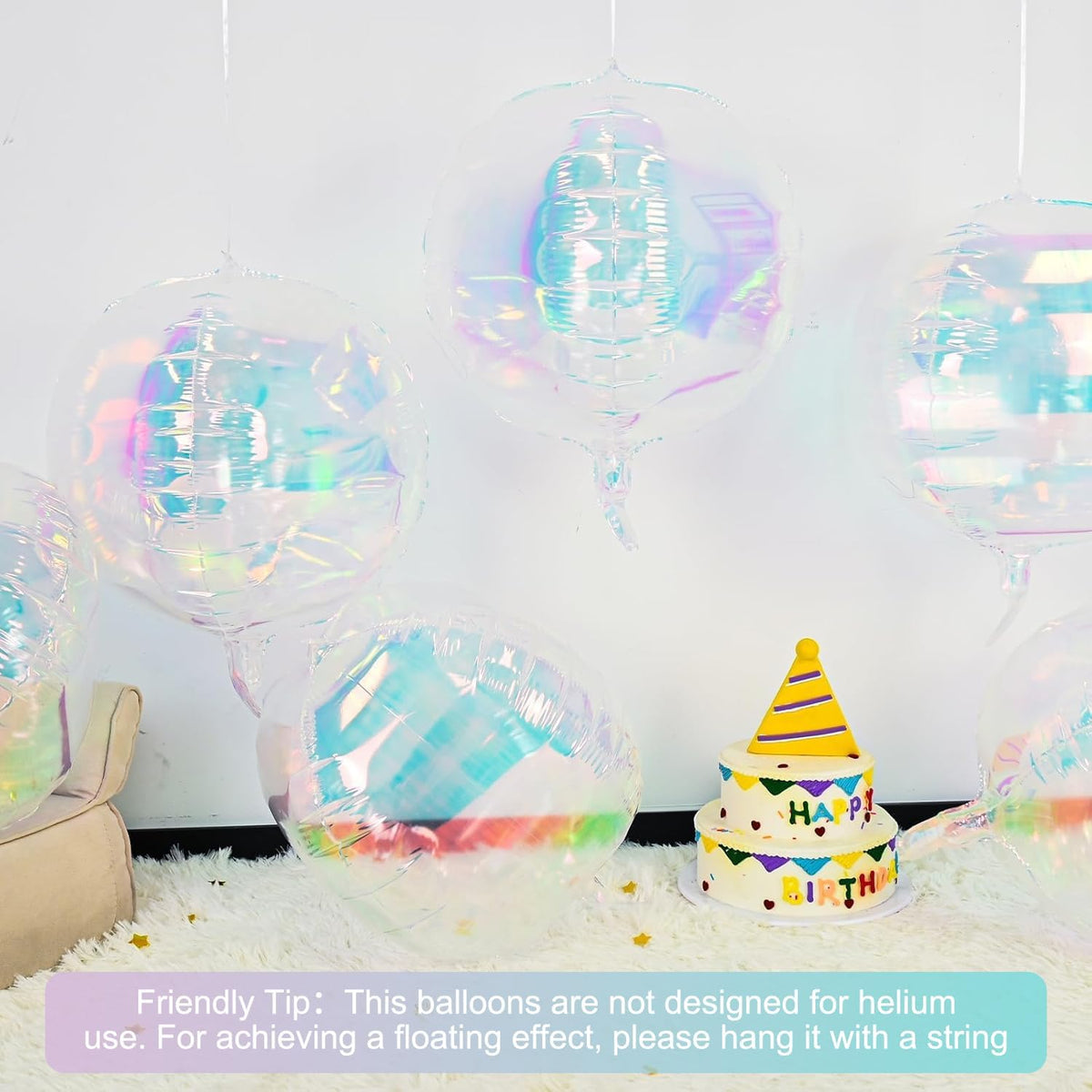 6Pcs Iridescent Round Foil Balloons,Giant 4D Clear Round Ball Balloon,22 Inch Rainbow Balloons for