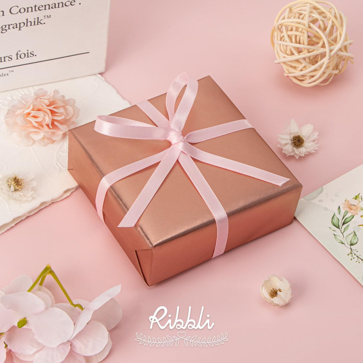 Ribbli Double Faced Light Pink Baby Pink Satin Ribbon,1/4” x Continuous 25 Yards,Use for Bows