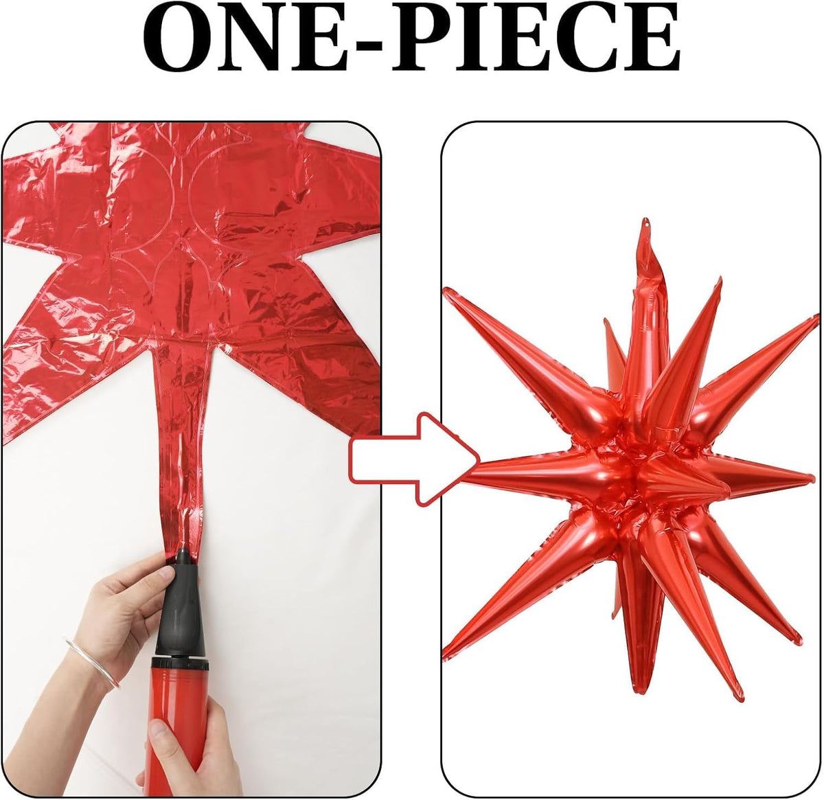 Red Star Balloons 12pcs, 27/22 Inch Foil Star Explosion Balloons, Large Spike Mylar Cone Balloon
