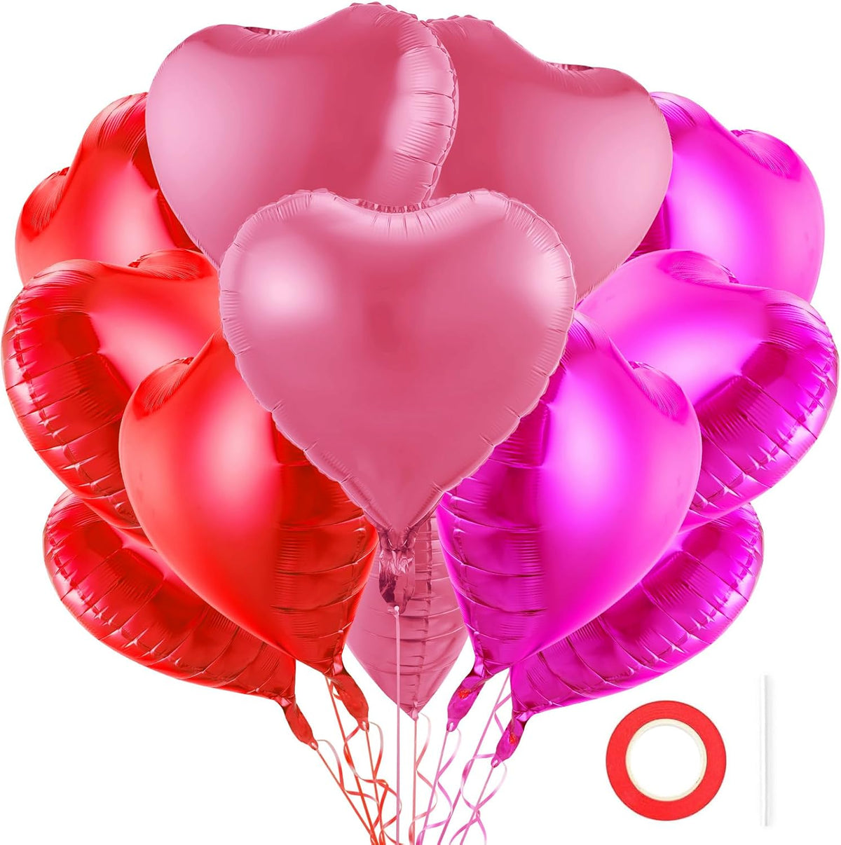 12Pcs 18 Inch Red, Hot Pink, Pink Heart Shaped Balloons, Love Balloons for Valentine's Day