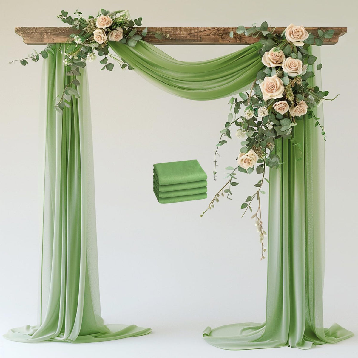 Wokceer Sage Green Wedding Arch Draping Fabric Backdrop 4 Panels 28.7" X 20FT Sheer Drapes Fabric