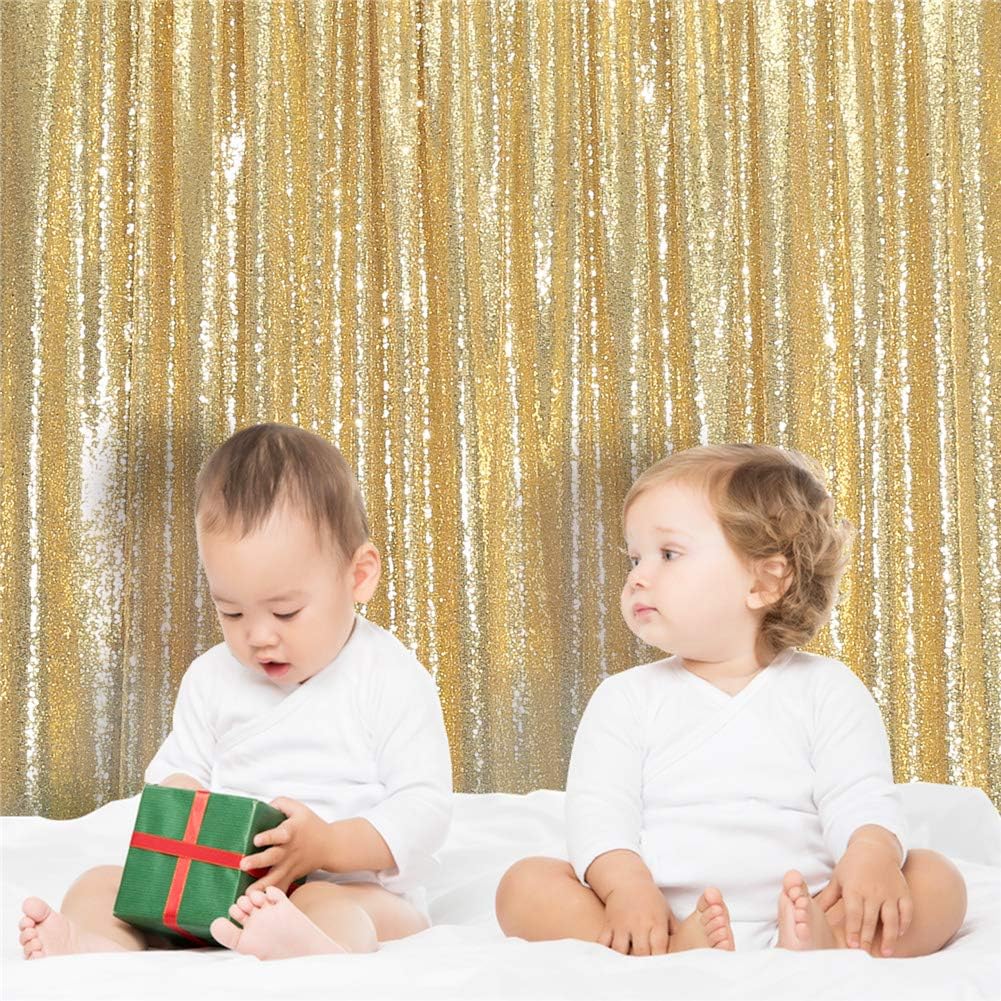 Eternal Beauty Gold Sequin Backdrop, 4x7 Ft Glitter Background Curtains for Shimmer Photography