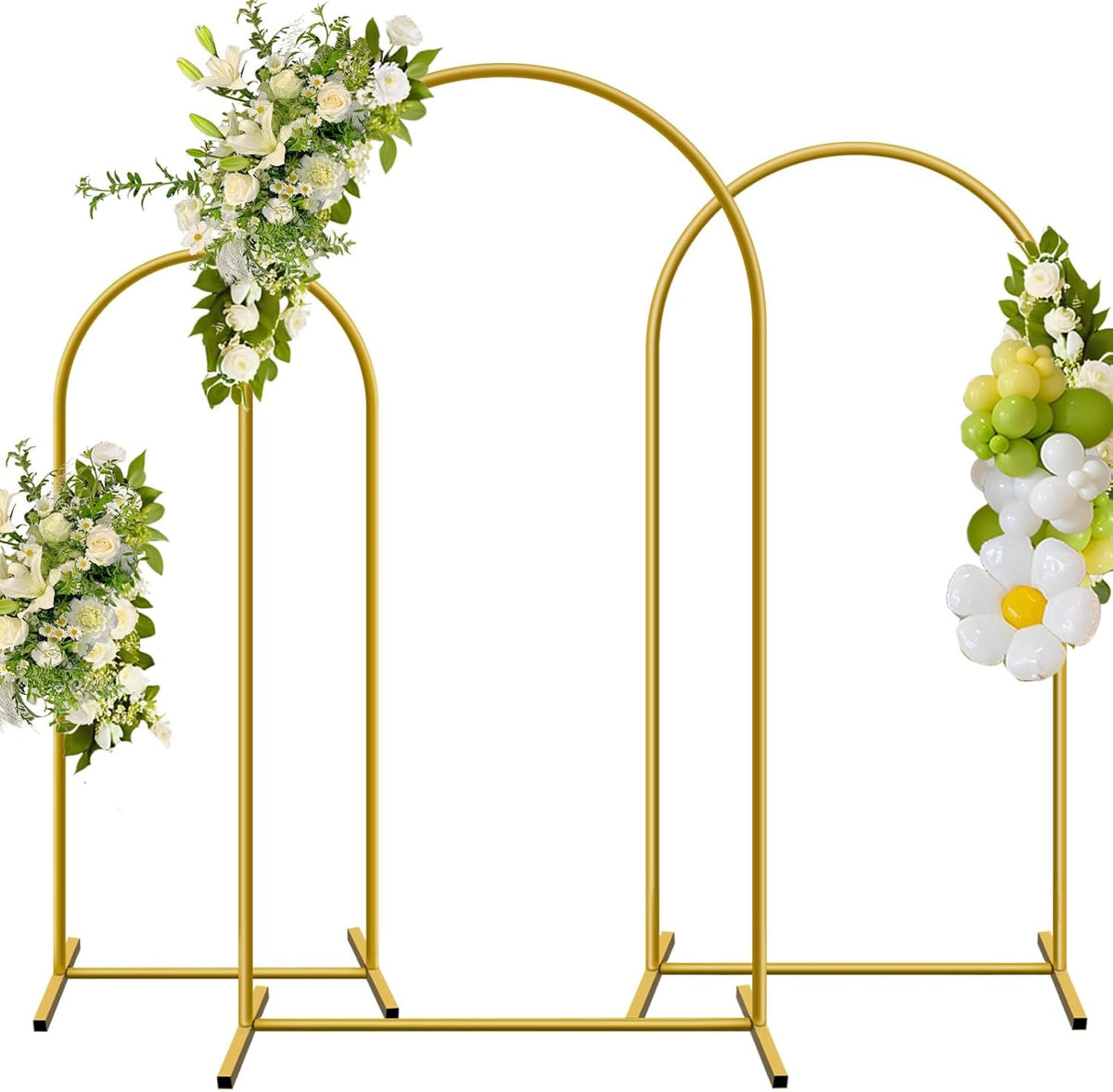 Metal Arch Backdrop Stand, Set of 3 (6/6.6/7.2 ft) Wedding Arched Frame with 12 Ground Nails