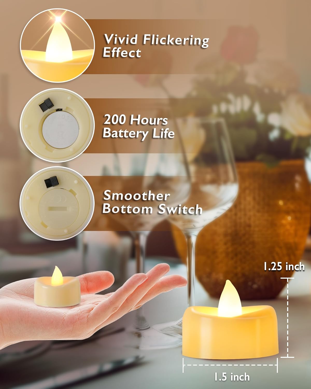 Raycare 100 Pack LED Tea Lights Battery Operated, 200+Hour Flickering Votive Candles, Realistic