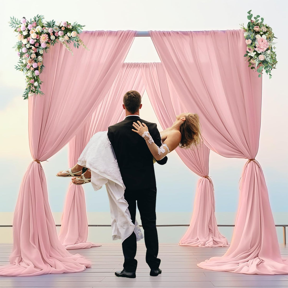 PARTISKY 10ftx10ft Dusty Rose Chiffon Sheer Backdrop Curtains, Wrinkle-Free Wedding Backdrop Drapes