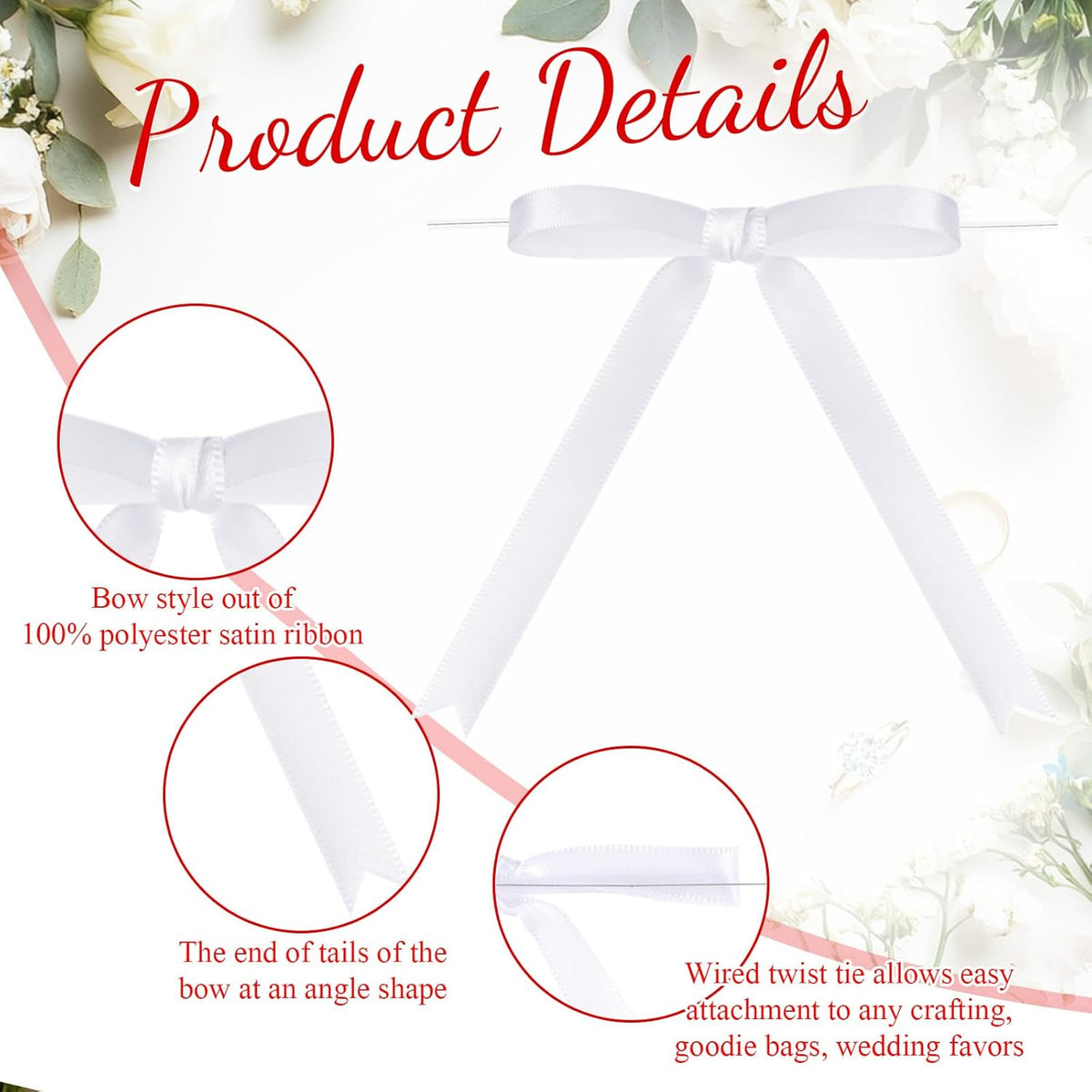 Riceshoot 50 Pcs Twist Tie Bows for Cake 3x4.5 Inch Satin Ribbon Bows for Gift Wrapping Treat Bags