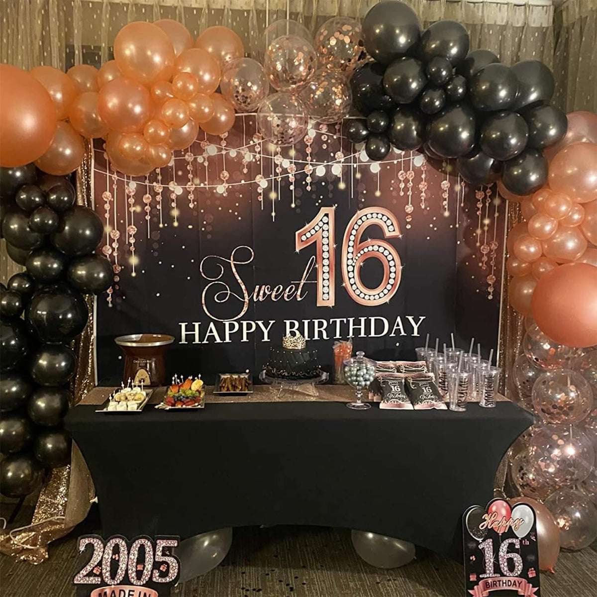 Metallic Rose Gold & Black Pearl Balloons - 60 Pcs Matte Latex Confetti Balloons for Women, Girls