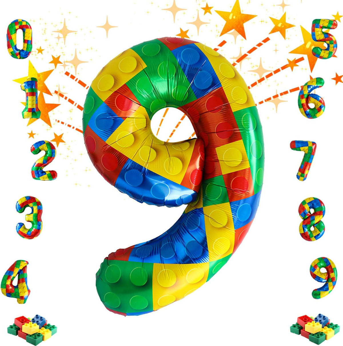 32 Inch Stackable Block Number Balloon – Colorful Brick Building Themed Big Helium Digits for Kids