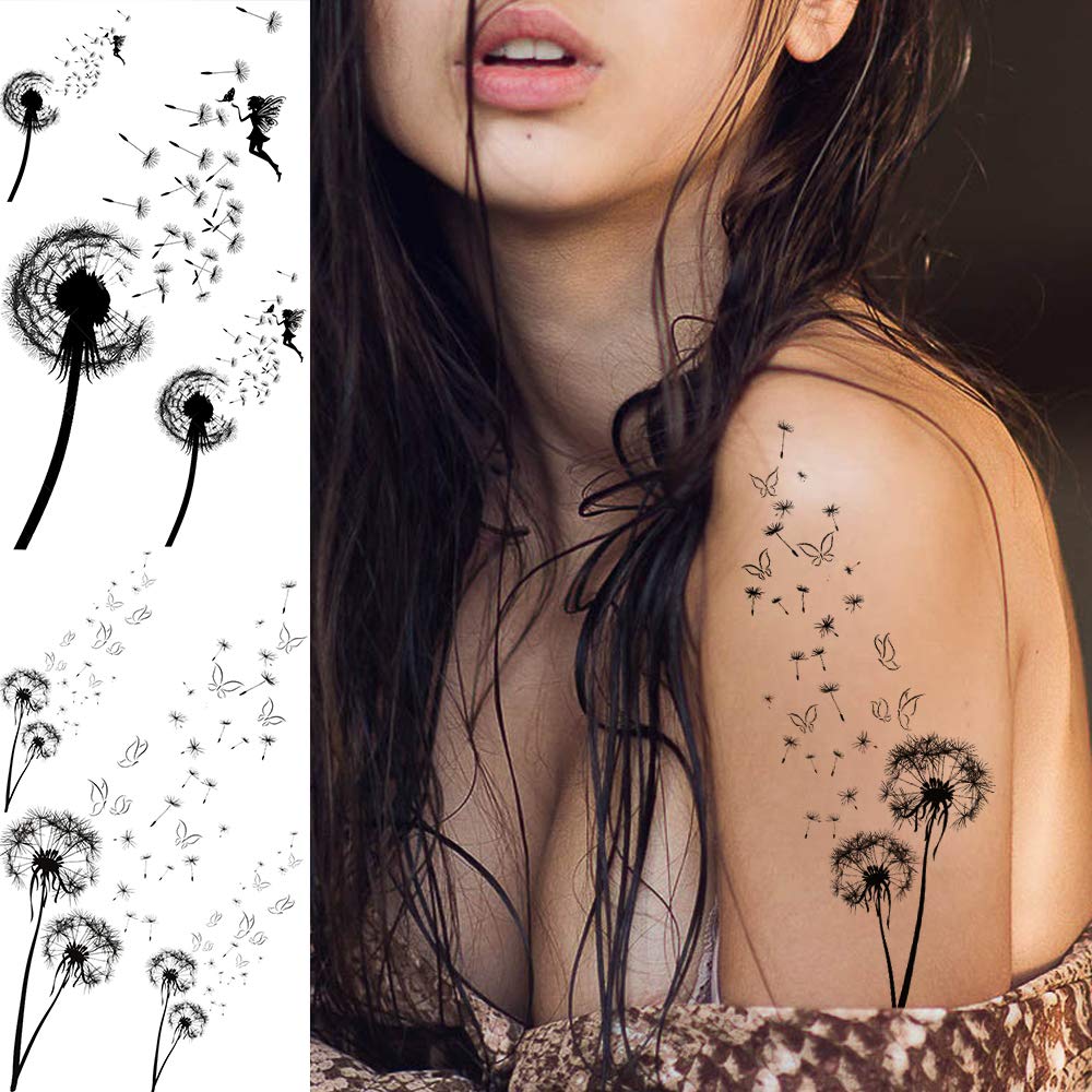 13 Sheets Beautiful Dandelion Temporary Tattoos For Women Realistic Flying Dandelion Birds