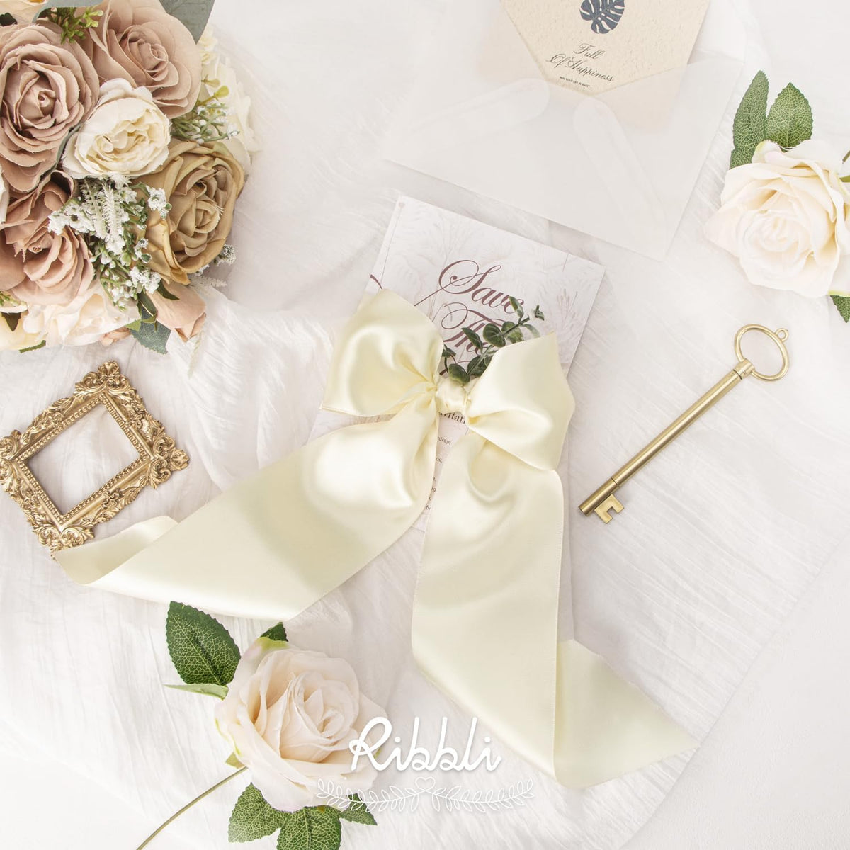 Ribbli Ivory Double Faced Satin Ribbon, 3” x Continuous 10 Yards,Use for Bows Bouquet,Gift