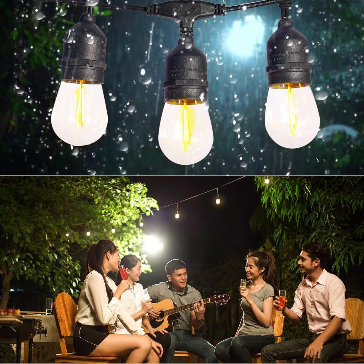 27FT Solar String Lights Outdoor with Remote, Dimmable Waterproof Solar Powered Patio Lights for