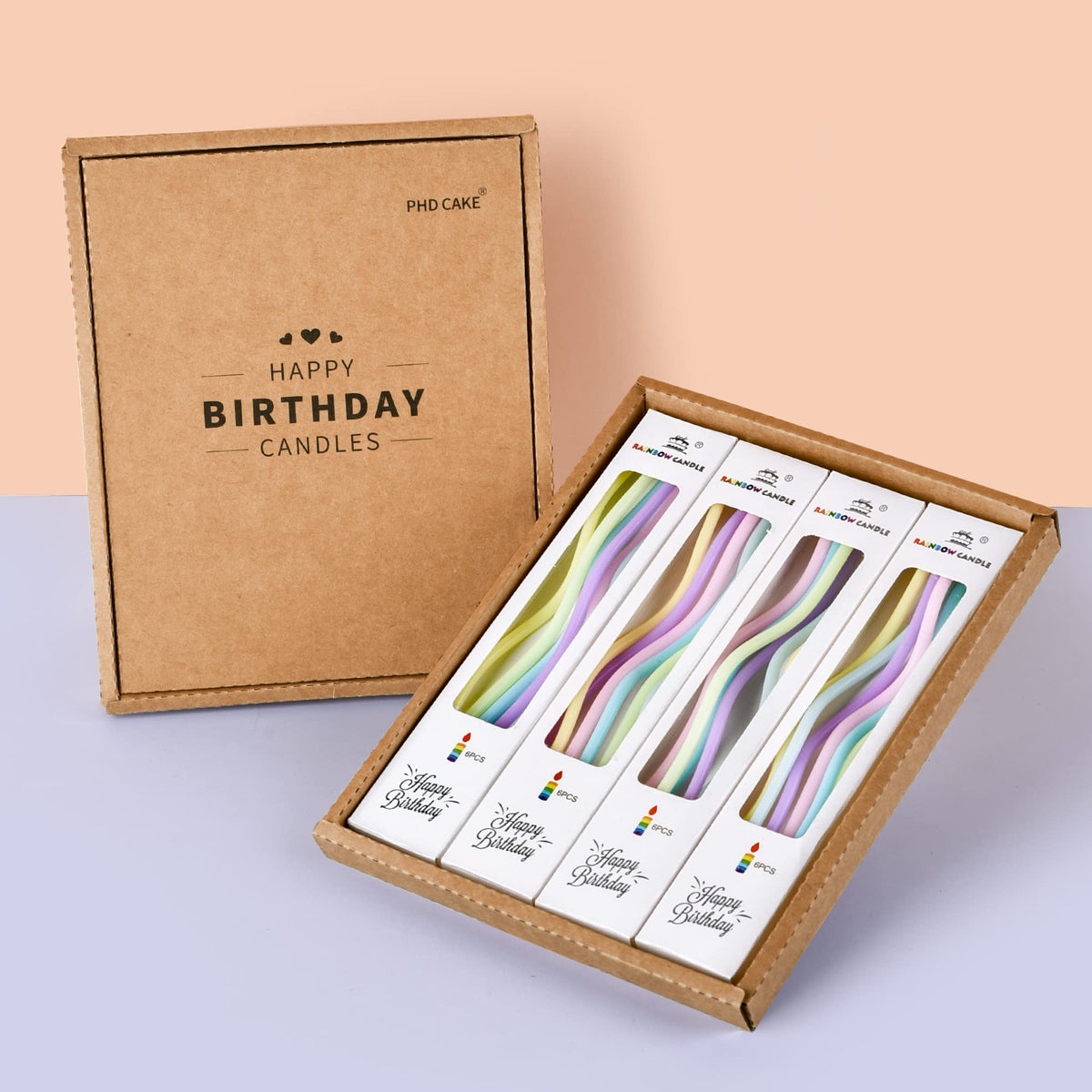 PHD CAKE 24-Count Colorful Pastel Spiral Long Thin Birthday Candles, Cake Candles, Birthday