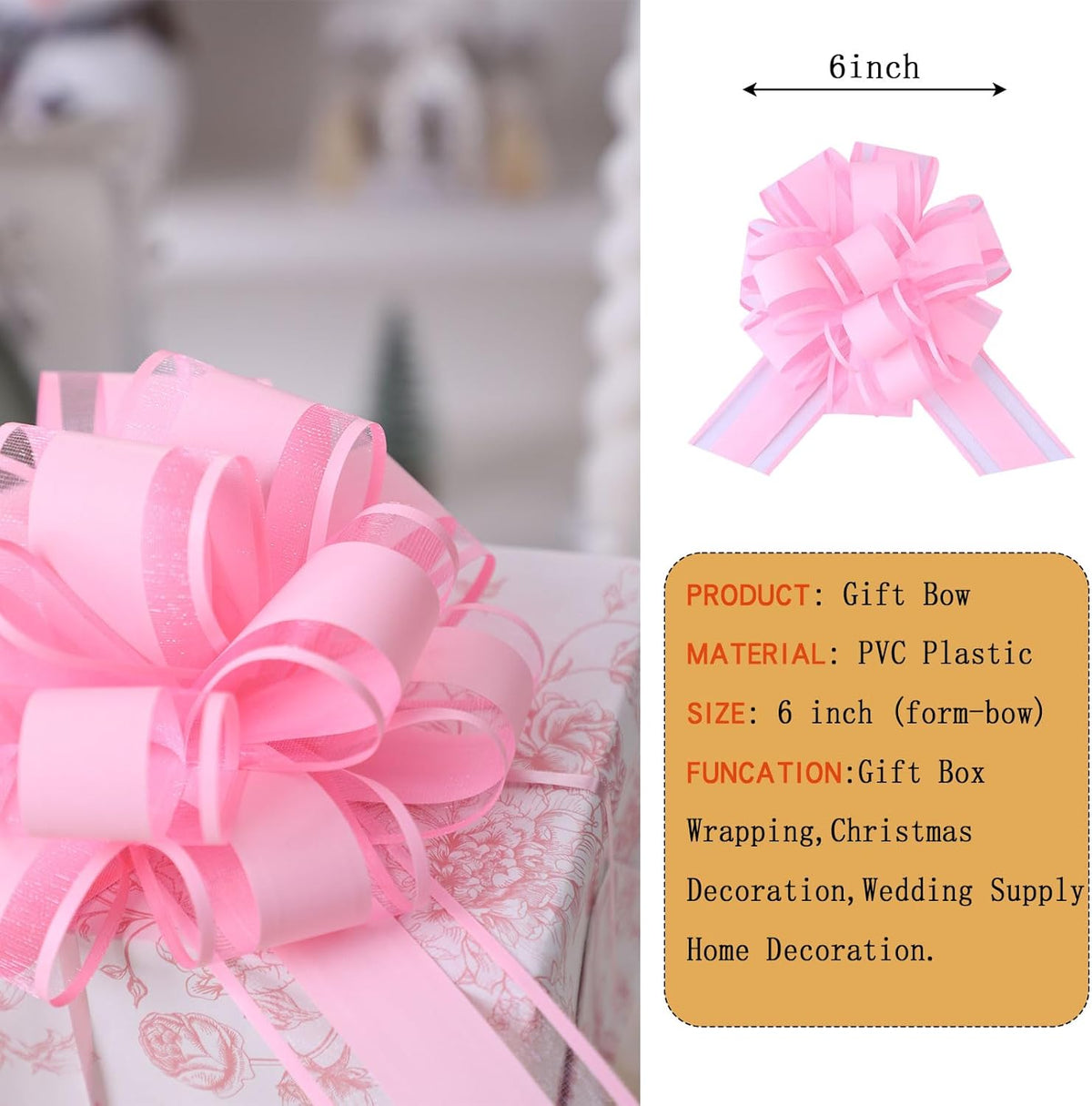 6Pcs 6inch Pull Bow Gift Wrapping,Pull Bow For Gift Basket, Gift Bag Box Wrapping Decor, Valentines