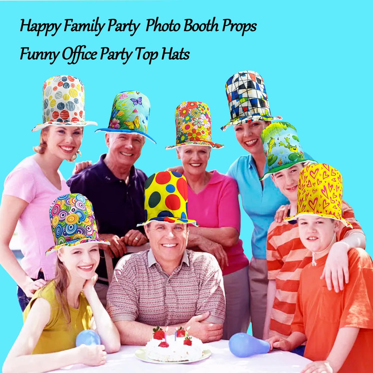 6 Assorted Pattern Funny Party Top Hats - Novelty Crazy Hats - Dress Up Costume Hats - Photo Booth