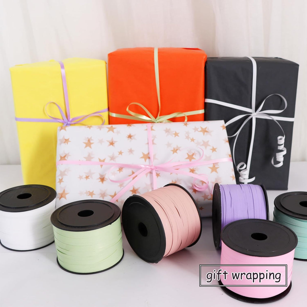 BEISHIDA 6 Assorted Colors Curling Ribbons Balloon String Ribbons - Pastel Colors 6 Rolls for Gift