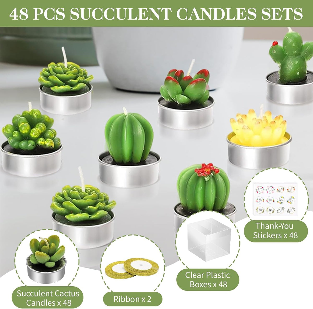 AZEAM 48 Pcs Succulent Candles Party Favors, Bulk Cactus Table Decor for Guests, Mini Tiny Handmade