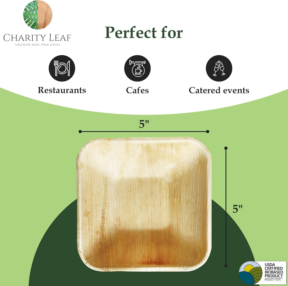 Disposable Palm Leaf 5" Square Bowl (50 pcs) Dipping Bowls | Bamboo Like| All Natural and