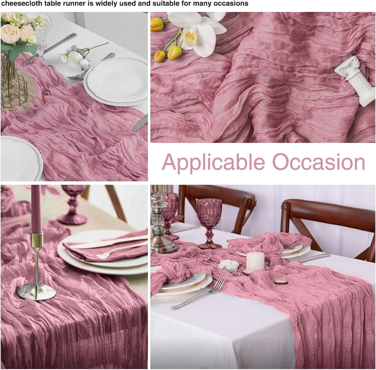 12 Pack Dusty Rose 10 Ft Cheesecloth Table Runner 20x120 Inch Boho Wrinkled Sheer Romantic Gauze