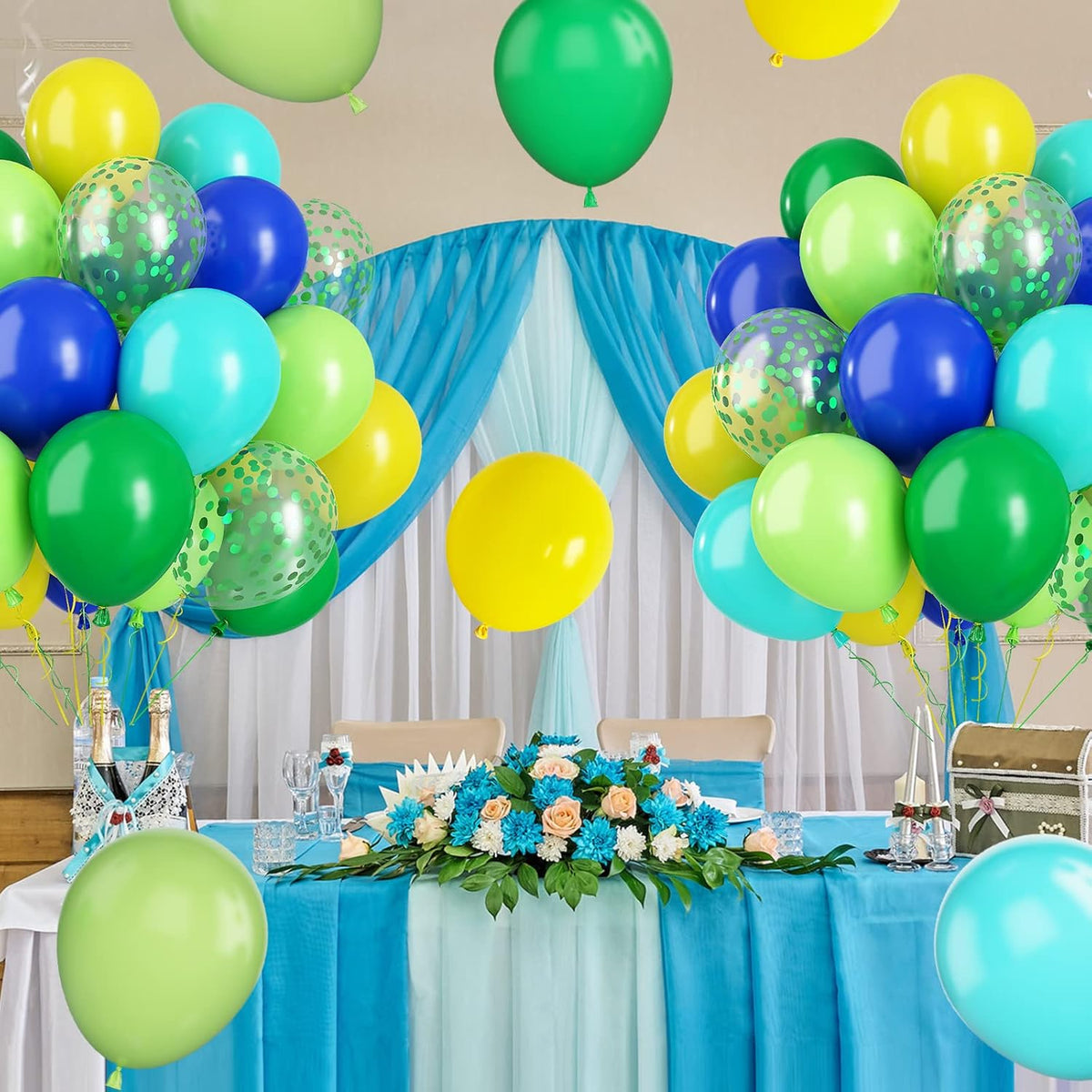 Paready Green and Blue Balloons, 60 Pcs 12 Inch Navy Teal Blue Dark Green Latex Balloons, Teal