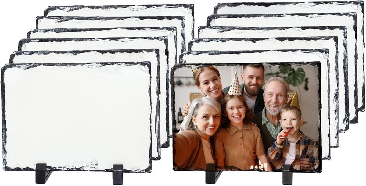 PYD Life 12 Pack Sublimation Photo Slates Rock Blanks 5.5 x 7.5 Inch Bulk Stone Frame White with