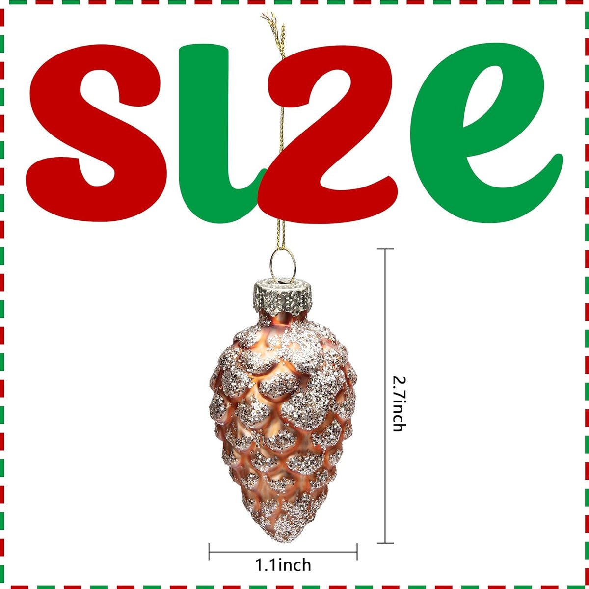 Watayo 12 Pcs Christmas Pinecone Glass Ornaments- Fall Hanging Pine Cone Painted Glass Ornaments