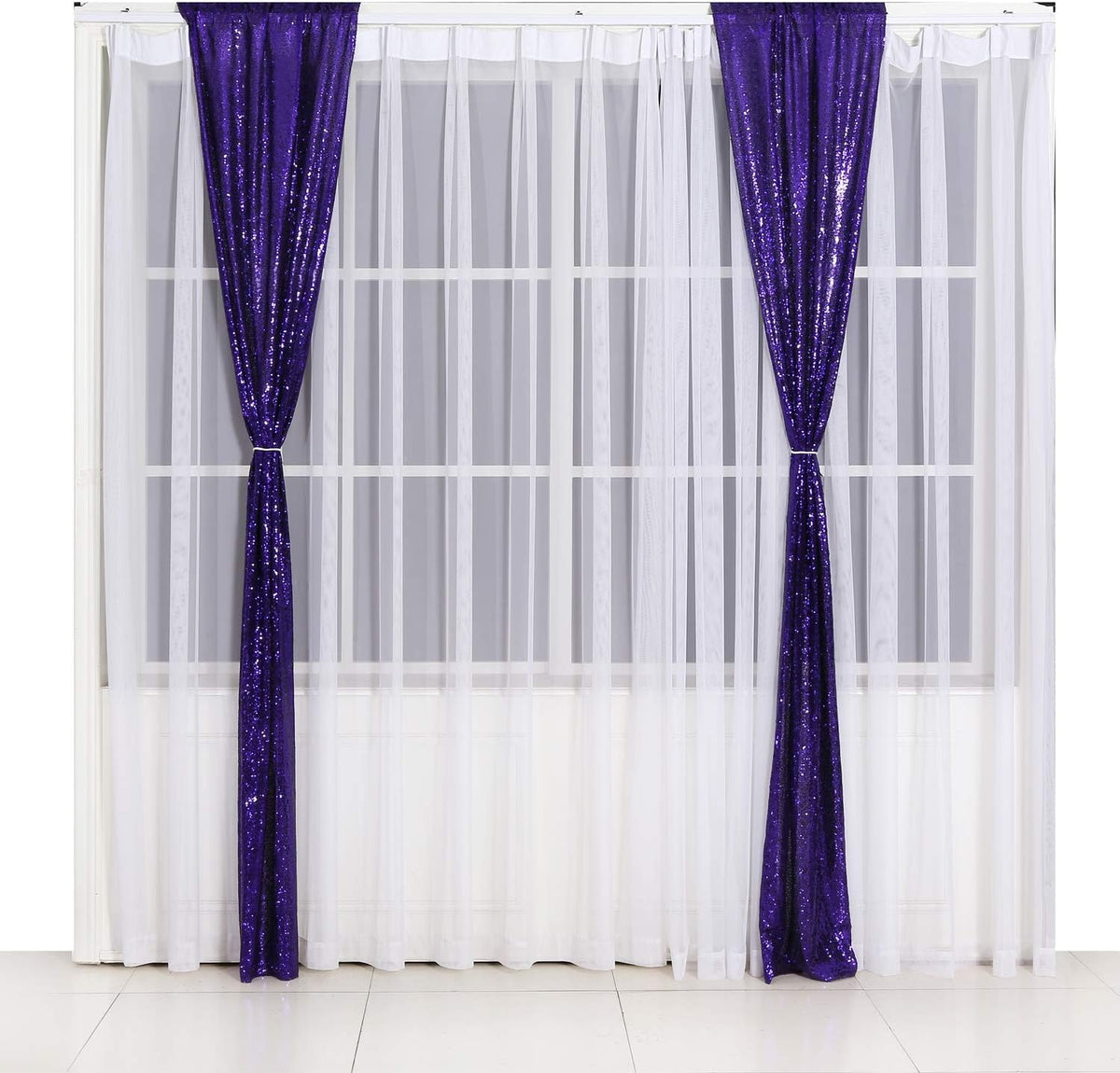 Poise3EHome 2ft x 8ft Purple Sequin Photography Backdrop Curtain 2 Panels for Party Decoration