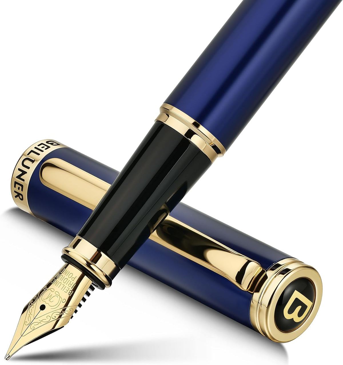 BEILUNER Blue Fountain Pen,Stunning Luxury Pens with 24K Gold Finish, Gorgeous 24K Gilded