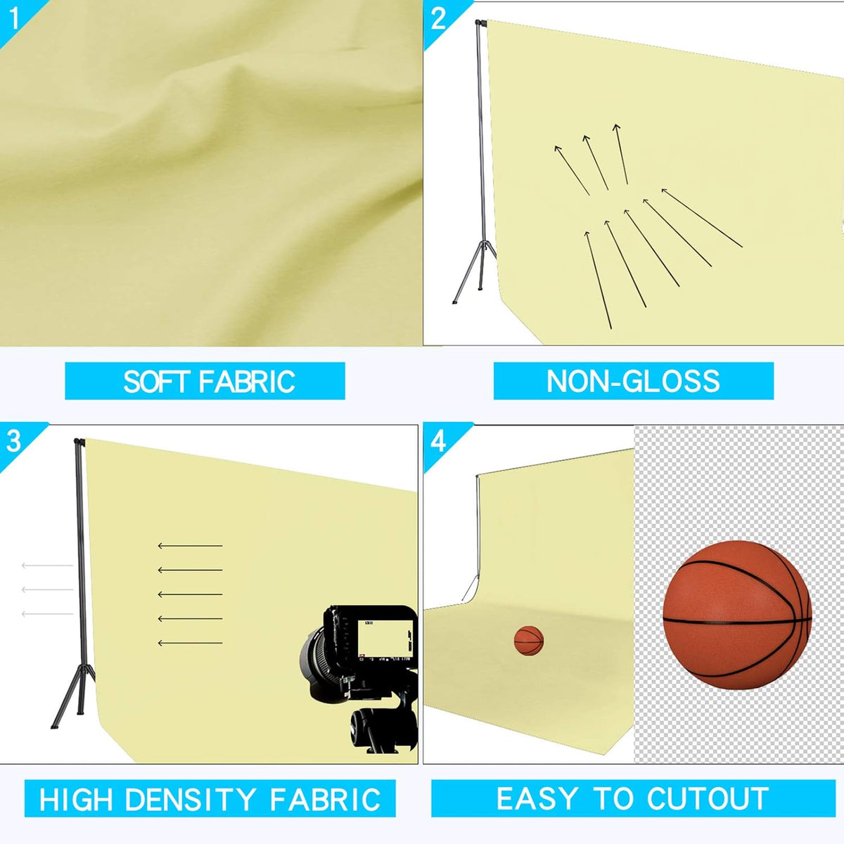 ISSUNTEX 5X7 ft/1.5X2.1 Meters Beige Background Photo Backdrop, Photo Studio, Collapsible High