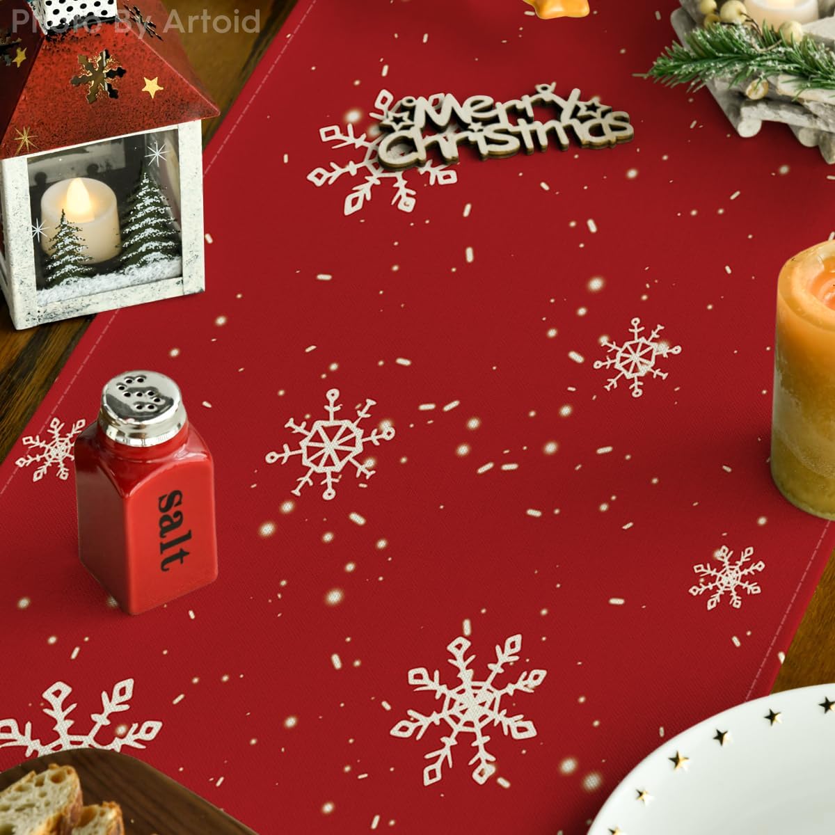 Artoid Mode Red Snowman Snowflake Let it Snow Winter Table Runner, Seasonal Christmas Kitchen