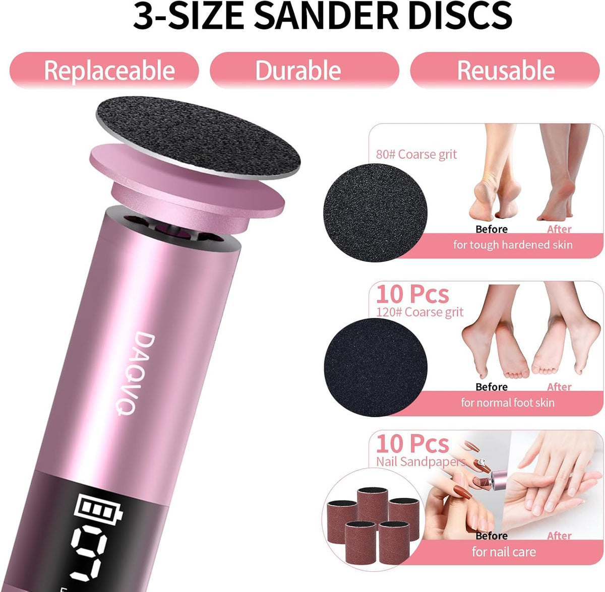 2 in 1 Electric Foot Callus Remover, USB Rechargeable Electric Foot File Grinder with 80/120 Grit