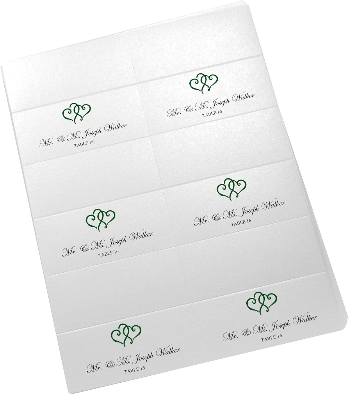 Linked Hearts Printable Place Cards, Hunter Green (Choose Color), Set of 150 (25 Sheets), Laser &