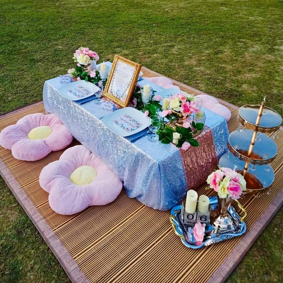 QueenDream Sequin Tablecloth 60"x102" Sparkly Party Table Cloths Sequin Table Cloth Overlay for