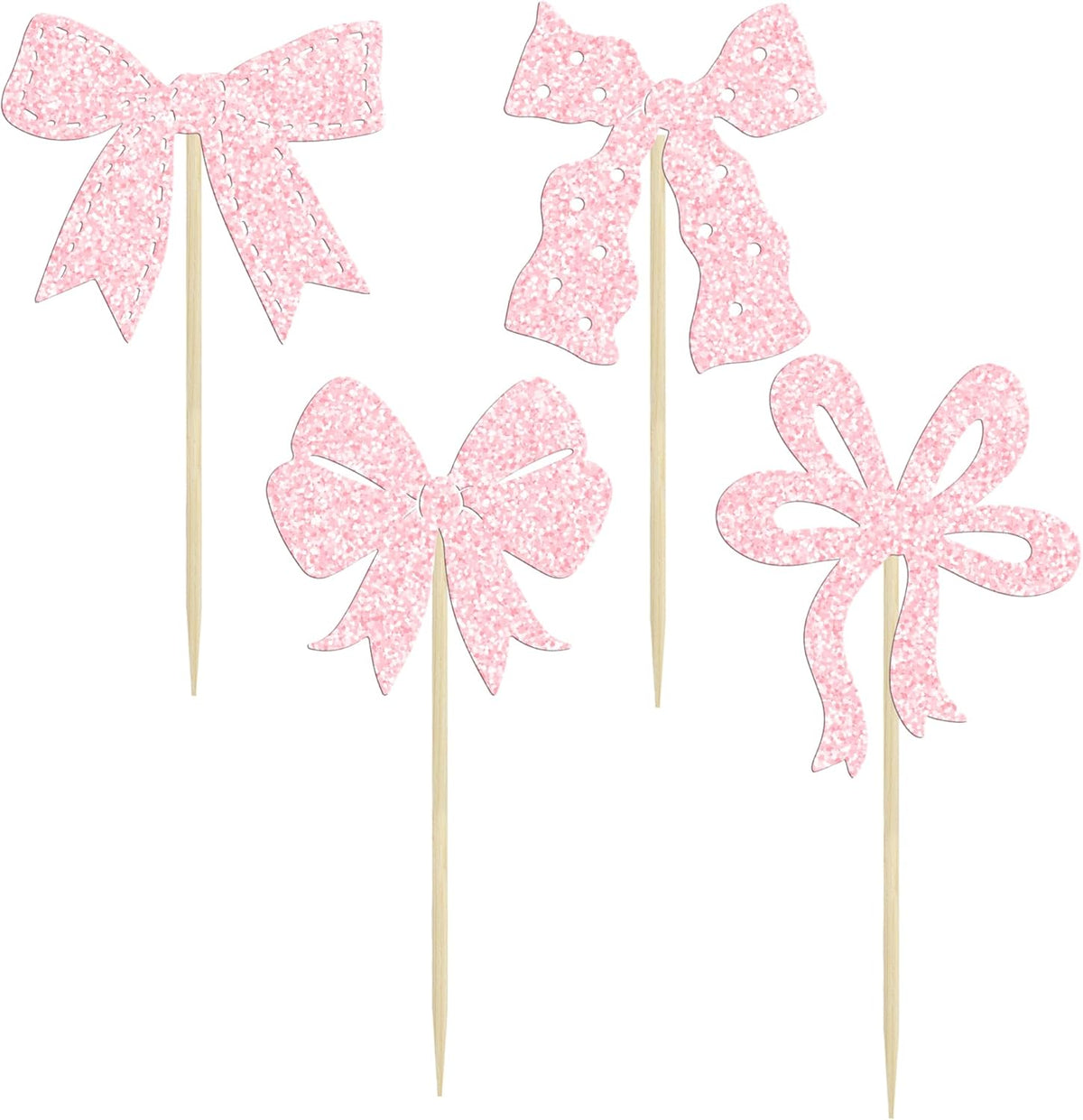 Ephlyn 24Pcs Light Pink Bow Cupcake Toppers - Bowknot Cupcake Decorations for Bridal, Baby Shower
