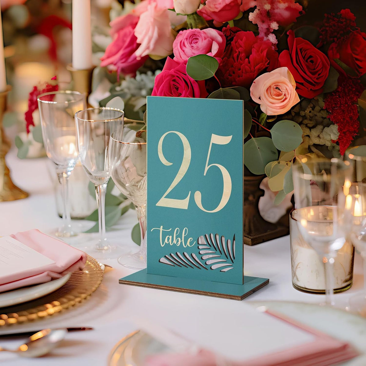 Wooden Table Numbers 1-25,3.2x5.8 Inch Double Sided Rustic Blue Wedding Table Number Signs with