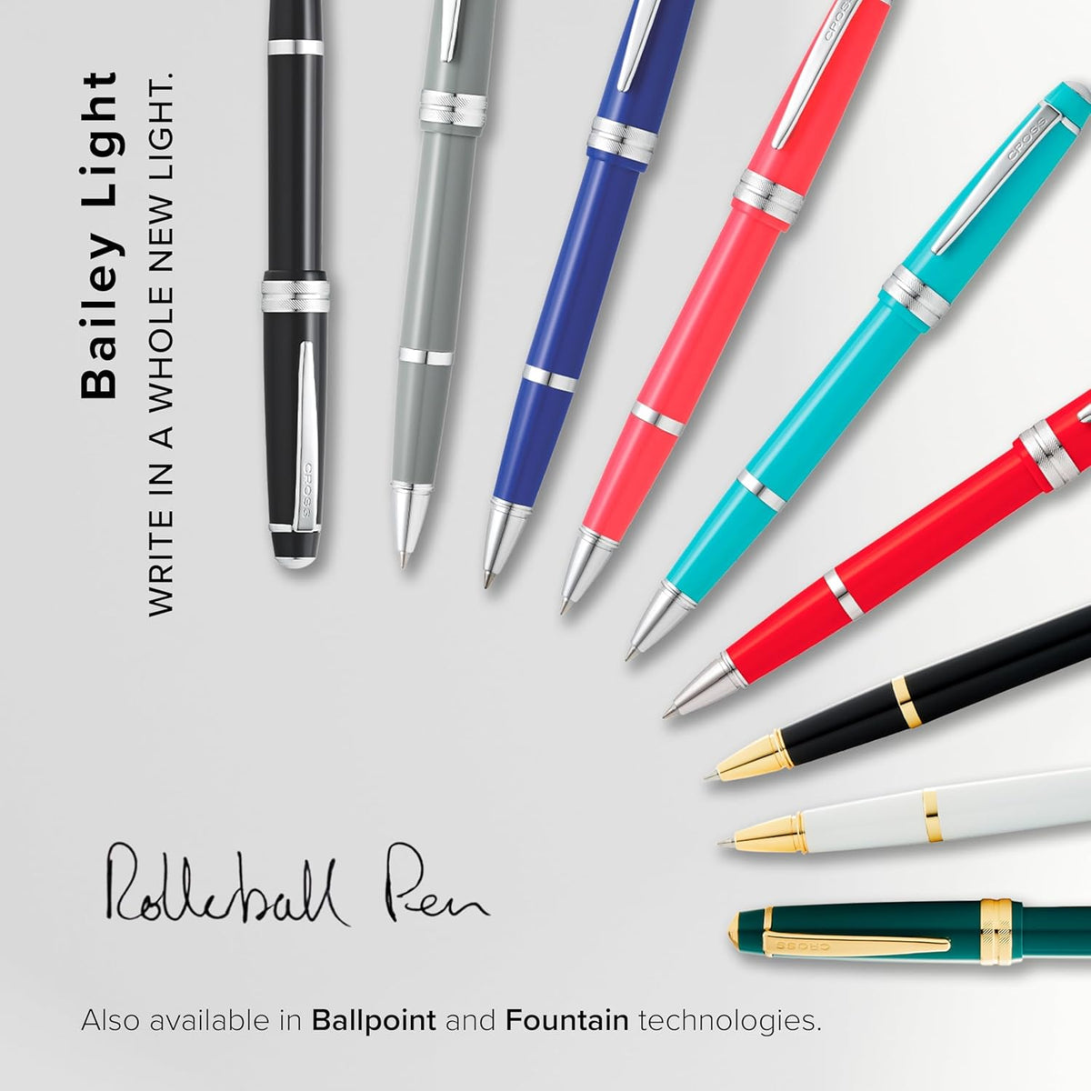 Cross Bailey Light Refillable Rollerball Pen Presented in a Everyday Gift Box - Medium Point, Black