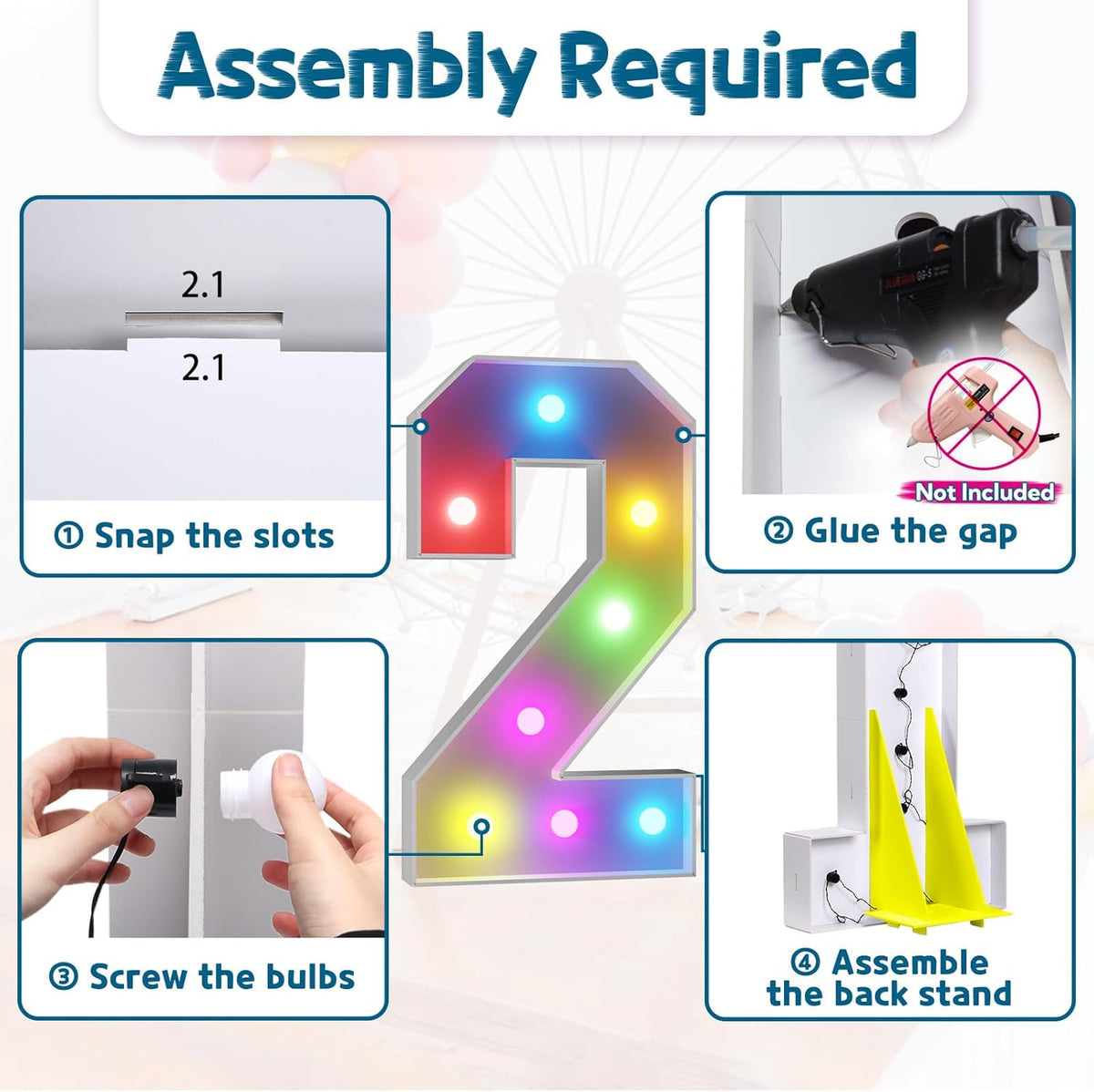 imprsv 3FT Colorful Marquee Numbers,18 Colors Number 2 with Remote, Light Up Numbers Sign for 12th