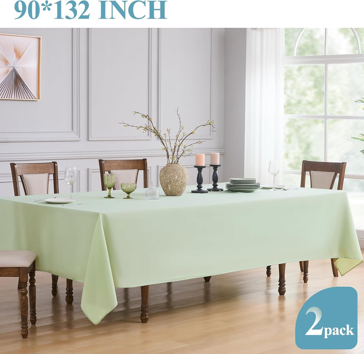 VidaFete Tablecloth 2 Pack 90*132inch Rectangle Table Cloth Polyester, Stain Wrinkle Resistant