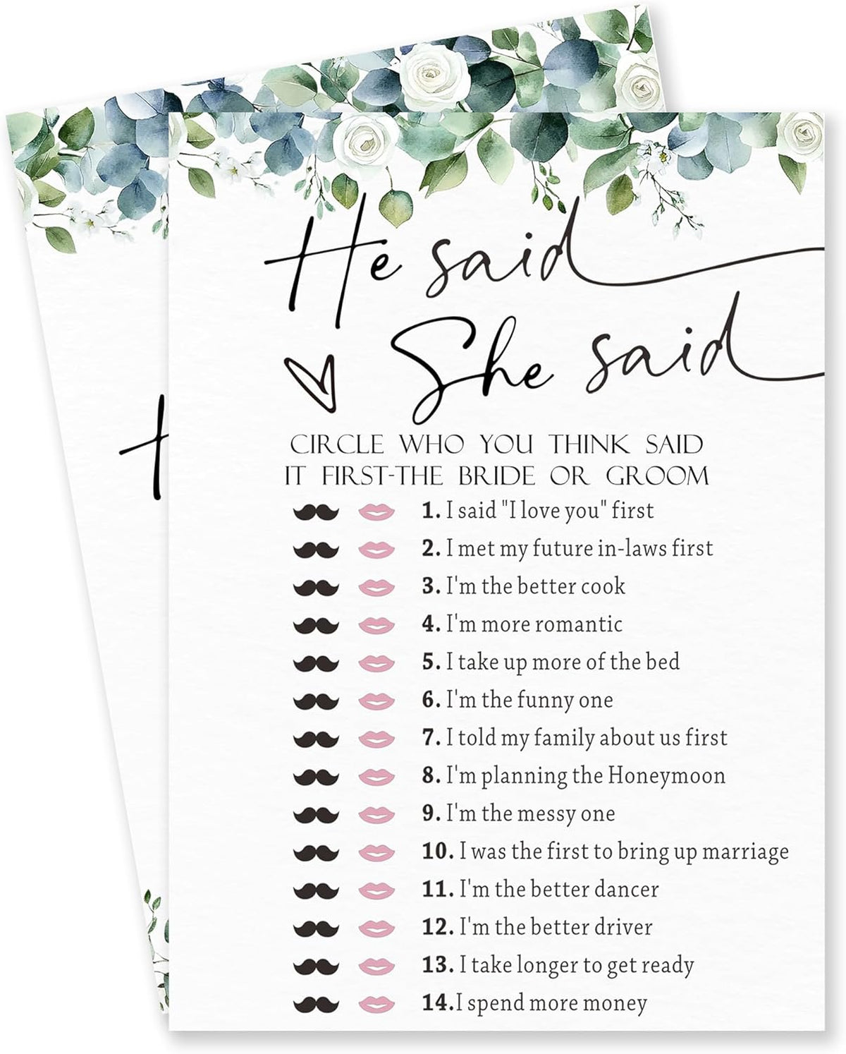 Would She Rather - Botanical Bridal Shower Game Cards - 50 Pcs Eucalyptus Leaves Game Cards - Funny