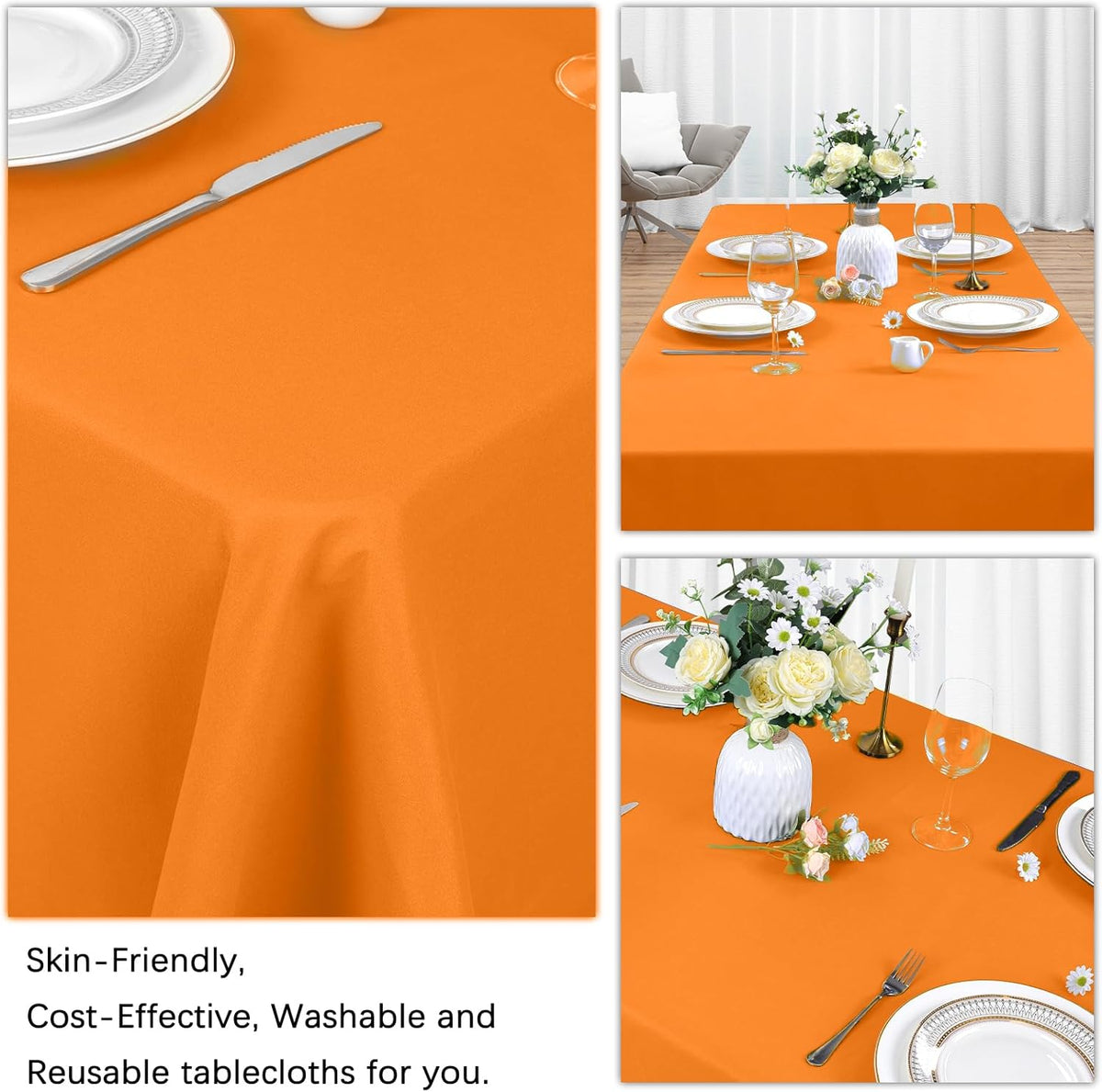 8 Pack Orange Tablecloth 60 x 126 Inch Rectangular Tablecloths for 8 Foot Rectangle Tables, Wrinkle